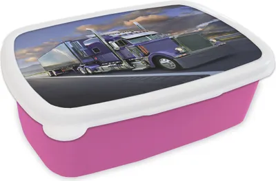 Produktbild von KitchenYeah® Lunchbox Brotzeit Brotdose 17x11 cm Violettfarbener Lkw Kinder Brotzeitdose - Lunchpaket - Brotkasten  - Sandwich Box
