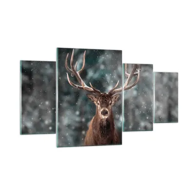 Produktbild von Bilder auf glas - 4 Teile - Hirsch Hirsch Winter - 160x90cm - Glasbilder - Wandbilder - Bilder - zum Aufhängen bereit - Wanddekoration aus Glas - Glas Bilder - Wandbild auf Glas - GDL160x90-4998