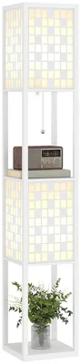 Produktbild von HOMCOM Stehlampe, Stehleuchte mit 2 Fächern, E27 Sockel, Gittermustersäule, Weiß