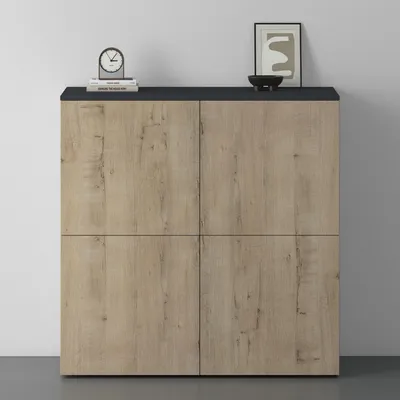 Produktbild von doporro Sideboard Kommode 100 cm in Matt Anthrazit und Eiche Greige Aufbewahrungsschrank Bodenstehend für Ihren Wohnbereich Viel Stauraum Schrank 04