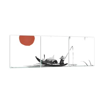 Produktbild von Bilder auf glas - 3 Teile - China Angler Zeichnen - 150x50cm - Glasbilder - Wandbilder - Bilder - zum Aufhängen bereit - Wanddekoration aus Glas - Glas Bilder - Wandbild auf Glas - GCA150x50-4340