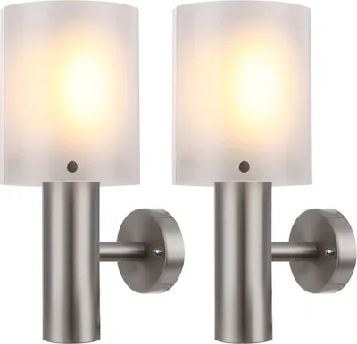 Produktbild von 2er Set LED Wandleuchte, IP44, Edelstahl, silber, H 27,8cm