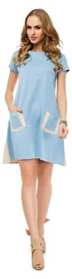 Produktbild von Kleid Asymmetrisch Trapez Mini-Kleid Top; Babyblau/Beige XL/42