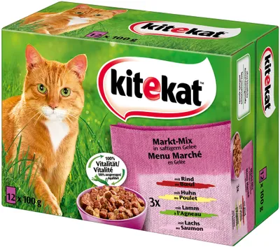 KITEKAT Portionsbeutel Nassfutter, 85g (48er Pack), Landpicknick In Sauce - Für Katzen, Ohne Konservierungsstoffe