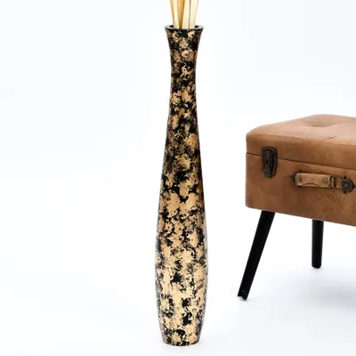 Produktbild von Leewadee Hohe Bodenvase 65 cm aus Mangoholz in gold