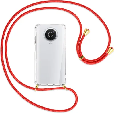Produktbild von Handykette Backcover-Schutzhülle mit Band (Metall goldfarben) für Nokia G10, G20 (Nokia 6.3) - rot