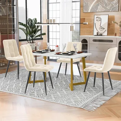 Image de Ensemble de table et chaises - Ensemble pour repas - Table avec chaises - Ensemble de table pour cuisine - Design compact - Plateau de table imitation marbre