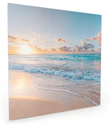 Produktbild von Küchenrückwand Spritzschutz Glas mit Motiv Sonnenaufgang Strand 40 x 40 cm