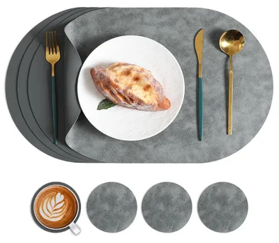 Tischsets aus Kunstleder, 4er-Set, oval, 43x30 cm, grau