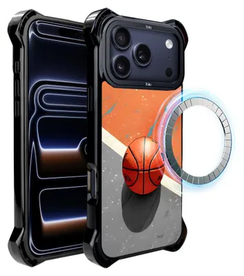 Produktbild von Schutzhülle für das iPhone 17 Pro Max, MagSafe-kompatibel, verstärkte Ecken, schwarz, Basketball
