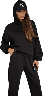 Produktbild von Jogginganzug Damen Trainingsset OVERSIZE – Hoodie & Jogginghose bequem Schwarz L/XL