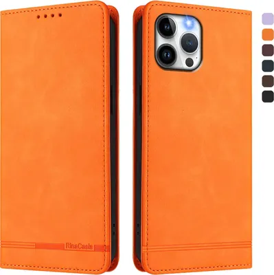 Produktbild von Hülle für iPhone 12 Pro Max, Retro Kunstleder Ständer Klapphülle mit Kartenfächer und Magnetische Orange