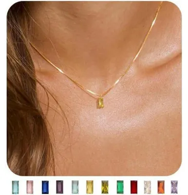 Productafbeelding van Halsketting voor dames, 14K verguld, 925 sterling zilver met geboortesteen hanger, goud/zilver, 40+7 cm