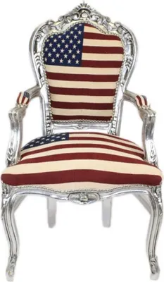 Produktbild von Casa Padrino Barock Esszimmer mit Armlehnen USA / Silber Antik Stil