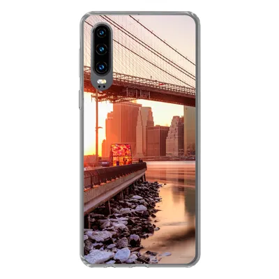 Produktbild von MuchoWow® Handyhülle Schutzhülle Hülle für Huawei P30 New York - Brooklyn - Brücke Silikon Softcase Handy Hülle - Kartenbesitzer