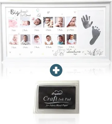 Produktbild von Kinderfotoliste Fuß Handabdruck 12 Monate - Kinder Baby Fotoliste Erstes Jahr - Mein erstes Jahr Babyshower - Geschenk - Inklusive Tintenstempel