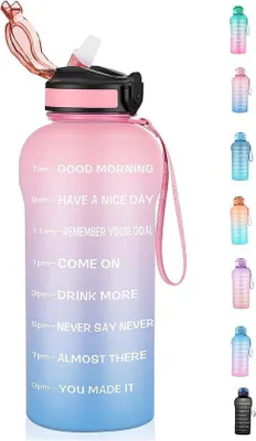 Produktbild von Famanu Wasserflasche 2 Liter - BPA-frei mit Strohhalm und Zeitmarkierungen