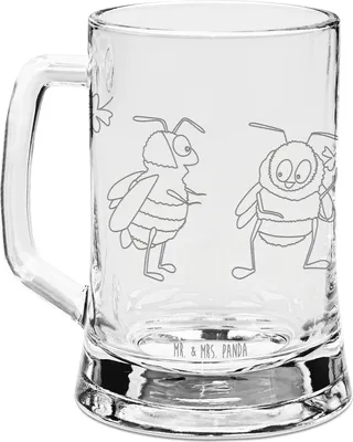 Produktbild von Mr. & Mrs. Panda Krug Hummeln Kleeblatt - Transparent - Geschenk, Gravur Bierkrug, Glas, Mit, Seidel, glücklich Werden, Lustige Sprüche, Humpen, sein, Spruch Fröhlich