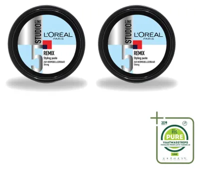 Imagen del producto de 2 unidades de pasta moldeadora Studio Line Remix de L'Oréal Paris, para un fijación fuerte, 150 ml cada una. Paquete grande