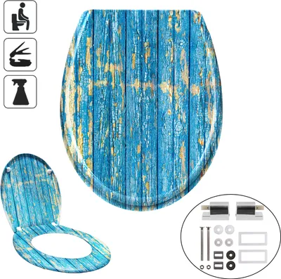 Productafbeelding van Universele WC-bril, geschikt voor de meeste toiletten, met automatische zachte sluiting. Antibacteriële toiletbril van hard plastic, blauw