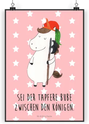 Produktbild von Mr. & Mrs. Panda Bild Einhorn Junge DIN A3 - Rot Pastell - Geschenk, Wandbild, Plakat, Einhörner, Bube, Unicorn, wanddeko, Mittelalter, drucke, Kunstdruck