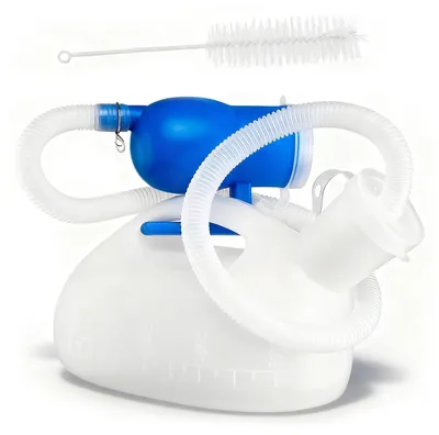 Produktbild von Urinflasche für Männer, 2000ml Tragbare Urinflaschen mit Auslaufsicherer Deckel, 1.6m Schlauch und Reinigungsbürste Urinalflasche für Reisen Camping Auto Notfall Bett