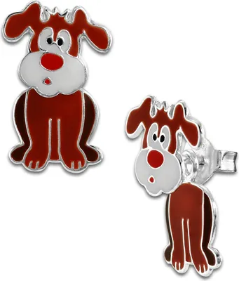 Produktbild von Teenie-Weenie braun weiß Ohrringe Hund Kinder 925er Silber Ohrstecker SDO8166N