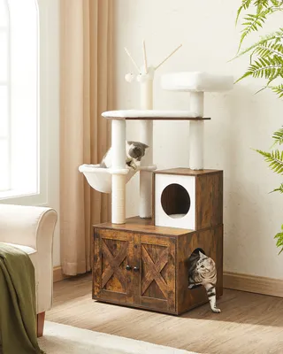 Produktbild von FEANDREA Kratzbaum, mit Katzenklo-Schrank abnehmbaren Plüschbällen 140cm braun