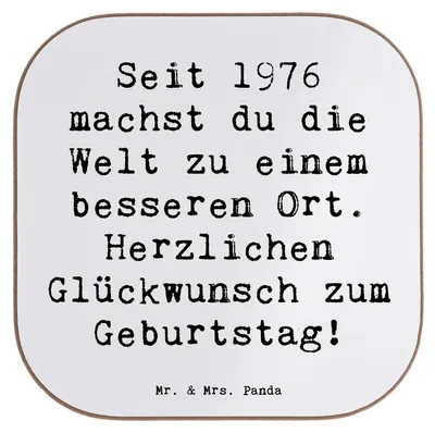 Produktbild von Mr. & Mrs. Panda Holzuntersetzer Spruch 1976 Geburtstag - Weiß - Geschenk, Geburtstagsgeschenk, Tassen Untersetzer, Herzlichen Glückwunsch zum, Gläser, Happy Birthday