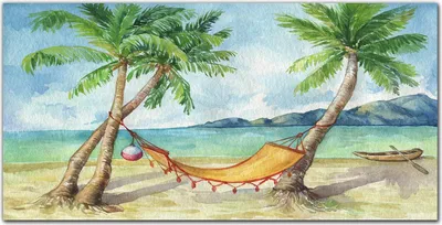 Produktbild von Coloray Bild aus Leinwand 100x50 Leinwand Dekoration - Strand Hängematte Palm Meer