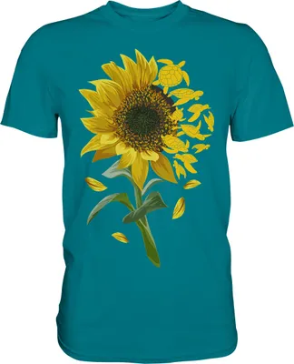 Produktbild von Schildkröten Sonnenblumen T-Shirt Garten Motiv Gärtner Geschenk – Diva Blue / M