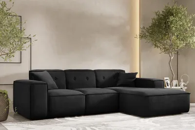 Produktbild von Ecksofa Designersofa CESINA Stoff Opera Velvet Schwarz Ottomane Rechts