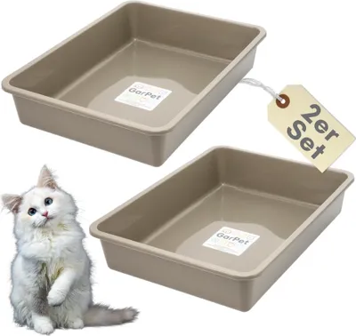 Produktbild von 2er Set Katzenklo Katzentoilette offen ohne Deckel Katzen Schalentoilette Klo Toilette Zubehör Doppelpack Sparpaket Katzentoiletten