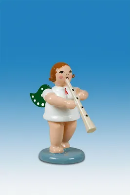 Produktbild von Holzfigur Engel mit Bassblockflöte und Krone Höhe 6cm NEU