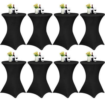 Productafbeelding van Set van 8 stretchhoesjes voor statafels, geschikt voor bistrotafels met een diameter van 80-85 cm, kleur: zwart, afmetingen: 80x110 cm