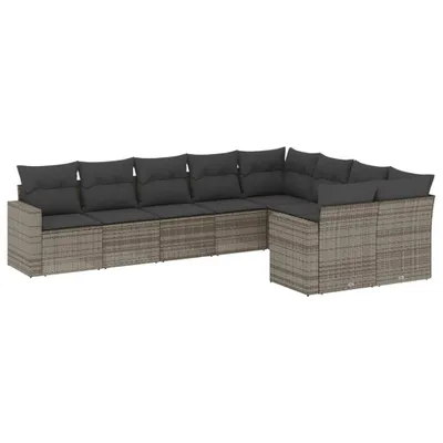 Produktbild von 9-tlg. Garten-Sofagarnitur mit Kissen Grau Poly Rattan