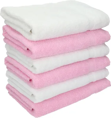 Produktbild von Betz 6 Stück Handtücher 50x100 cm PALERMO 100% Baumwolle  Farbe: weiß und rose