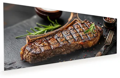 Produktbild von Küchenrückwand Spritzschutz Glas mit Motiv Gegrilltes Steak 40 x 40 cm