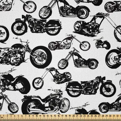 Produktbild von ABAKUHAUS Männlich Microfaser Stoff als Meterware , Verschiedene Modelle von Motorräder Rennen Abenteuer Vergnügungen Extremsport Thema, 10 M (230 x 1000 cm), Weiß Schwarz