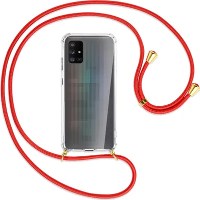 Produktbild von Handykette Backcover-Schutzhülle mit Band (Metall goldfarben) für Samsung Galaxy A71 5G - rot