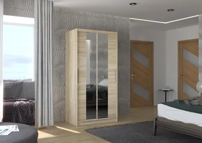 Obrázek produktu pro Šatní skříň se zrcadlem 100 cm LAMLA - dub sonoma