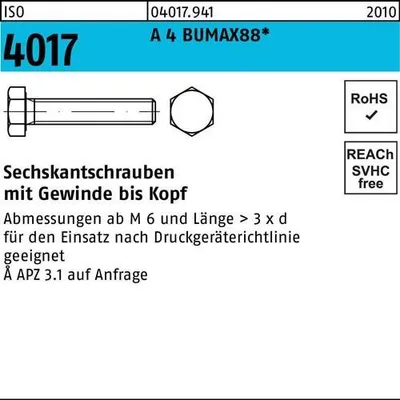 Produktbild von Sechskantschraube ISO 4017 VG M8x 20 A 4 BUMAX88 50 Stück BUFAB