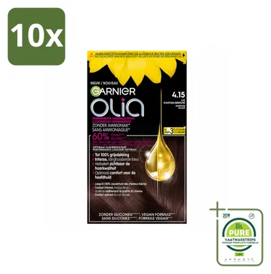 Produktbild von 10 x Garnier Olia 4.15 Haarkleuring - Kastanje Middenbruin - Ammoniakfrei - Großpackung - 10 Stücke
