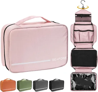 Zdjęcie produktu dla Duża, wisząca kosmetyczka, 4 przegródki, wymiary 28,5 x 19,2 x 12,2 cm, wodoodporna, idealna na podróże