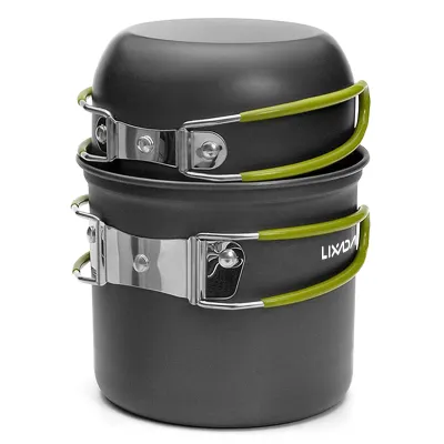 Produktbild von Camping Kochgeschirr Set Tragbar Outdoor Geschirr Set Aluminium Faltbare Camping Topf Kochtopf für 1-2 Personen Picknick Camping Wandern
