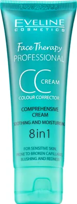 A teal colored tube of Eveline CC Cream Colour Corrector is shown against a white background.