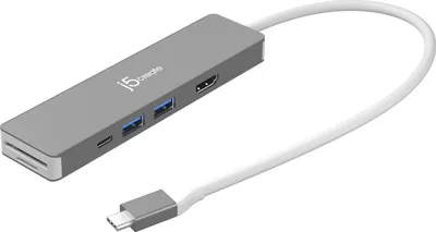 Productafbeelding van j5create JCD390-N, Kabel, USB 3.2 Gen 2 (3.1 Gen 2) Type-C, 100 W, Zilver, Wit, MicroSD (TransFlash), SD, 10 Gbit/s