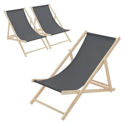 Produktbild von ECD Germany 3x Liegestuhl klappbar aus Holz, Anthrazit, bis 120kg, 3 Liegepositionen, Sonnenliege Gartenliege Relaxliege Strandliege Strandliegestuhl