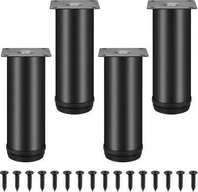Zdjęcie produktu dla Ibenzoa® Regulowane nóżki do mebli, zestaw 4 sztuki – stal nierdzewna, kolor czarny, wysokość 15 cm, regulacja wysokości 0–15 mm, antypoślizgowe, w zestawie 16 śrub do sofy, szafy, stołu