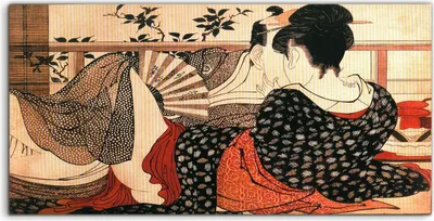 Produktbild von Coloray Spritzschutz aus Glas 140x70  Wandkunst Küchenrückwand Utamakura Gedicht des Kissens Kitagawa
